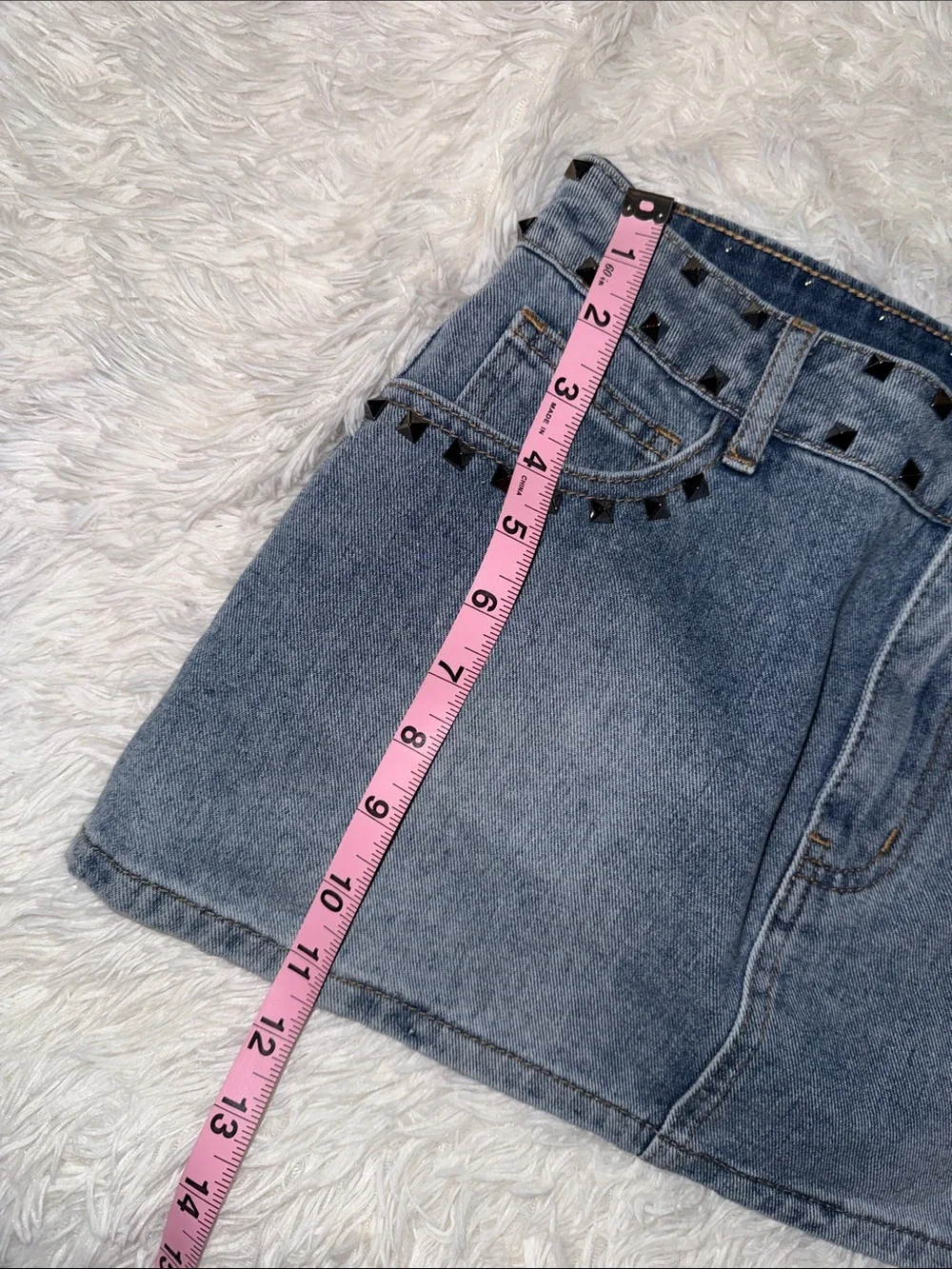 Light Blue Brit the Label Denim Mini Skirt with Stud Trim S